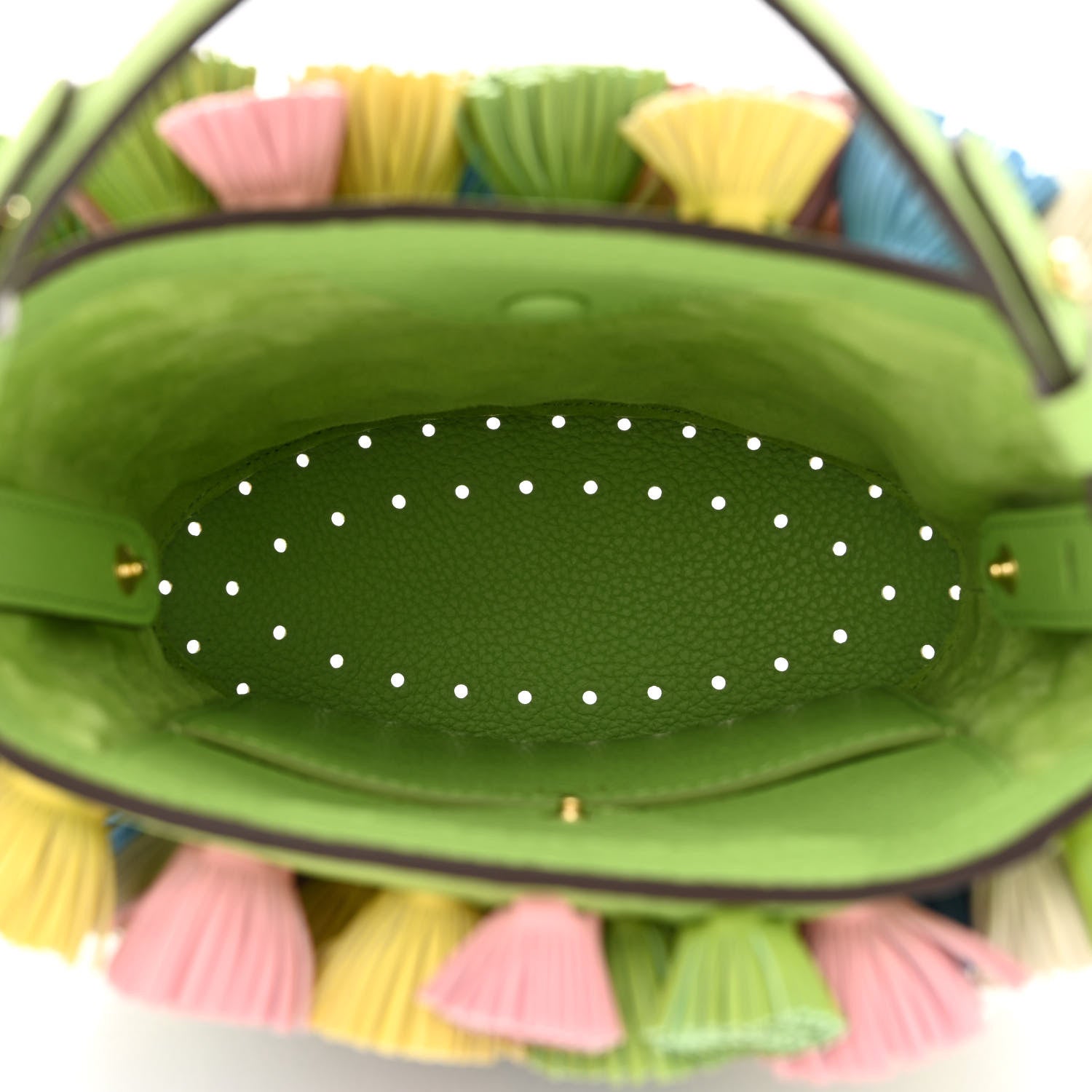 Delvaux Taurillon Soft Mini Pompons Pin Bucket Multicolor Aloe 5 of 10