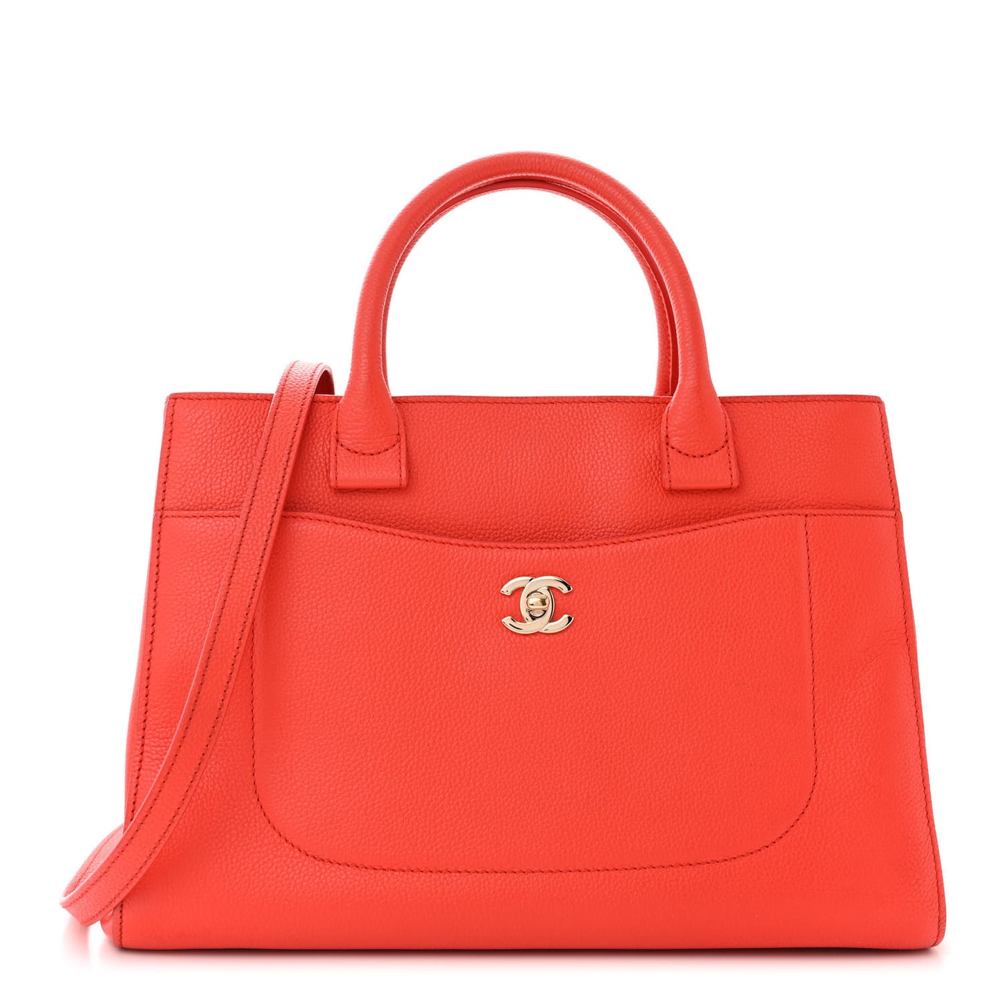 Grained Calfskin Small Neo Executive Shopper Tote Red