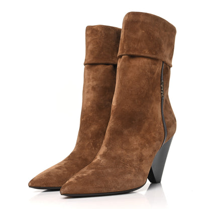 Saint Laurent Suede Liz 85 Wedge Booties 38 Brown 3 of 9