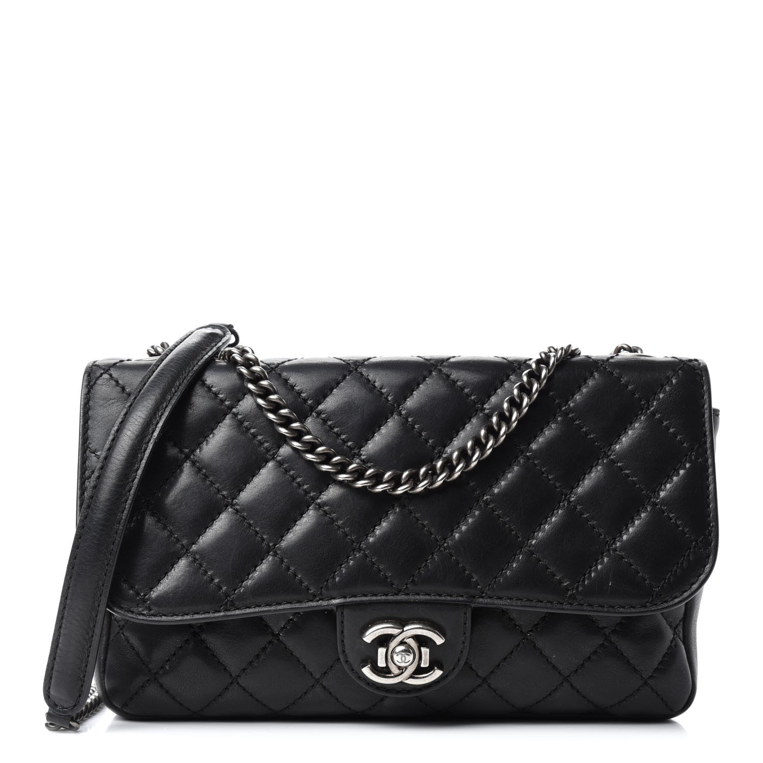 Chanel Calfskin Stitched Quilted Flap Black 1 of 12