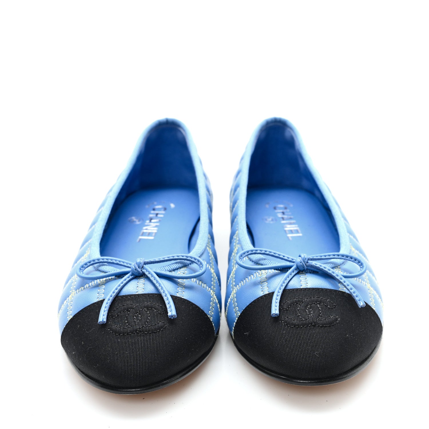 Chanel Lambskin Embroidered Grosgrain Cap Toe CC Ballerina Flats 39 Blue Yellow Black 3 of 9