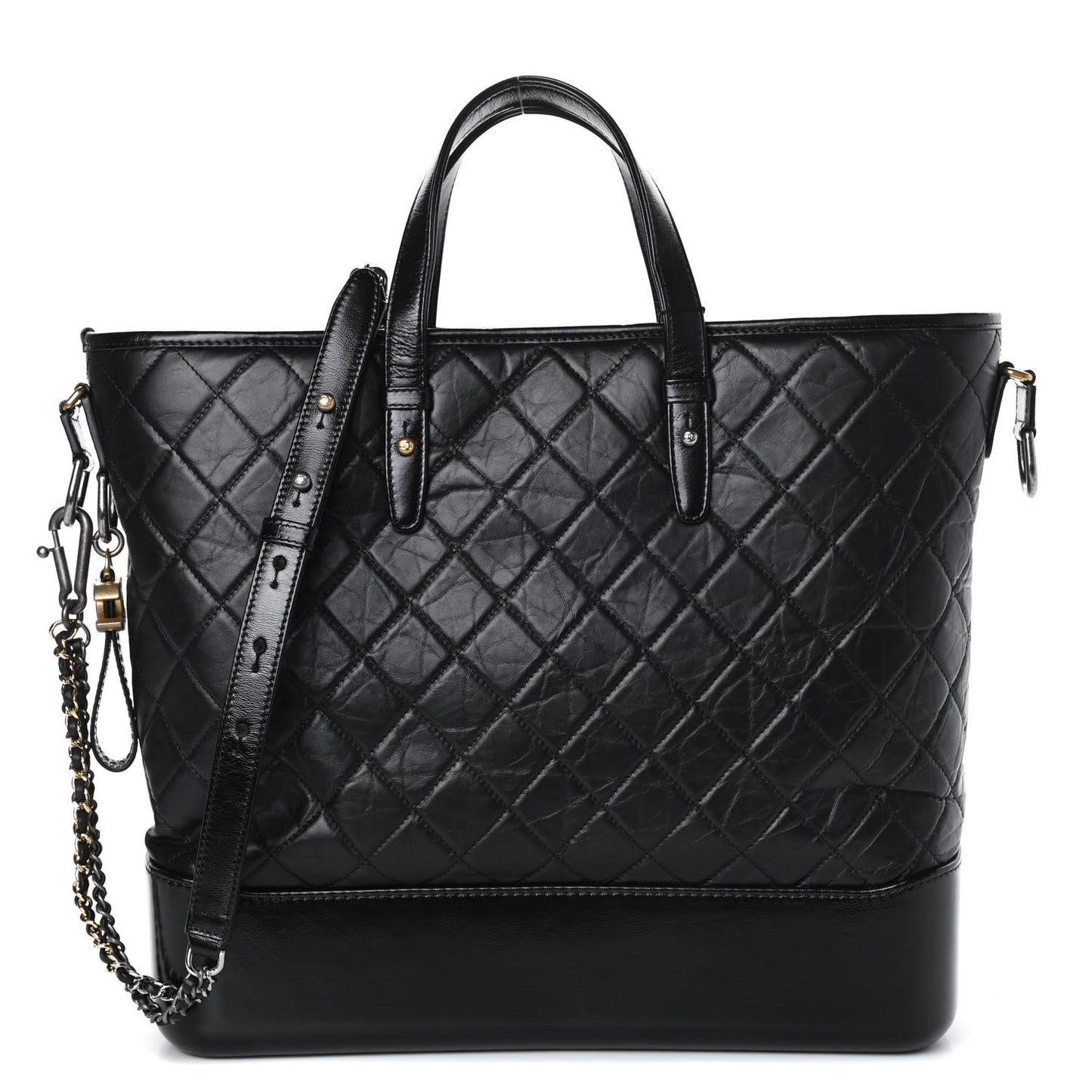 Aged Calfskin Quilted Large Gabrielle Shopping Tote Black