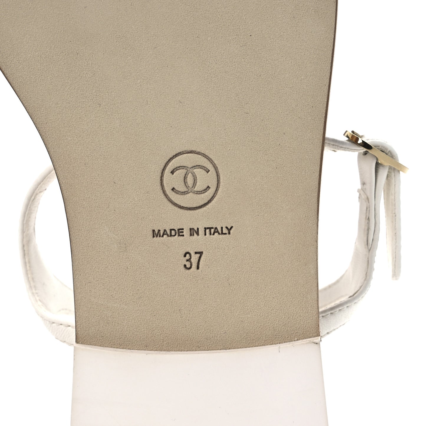 Lambskin CC Thong Sandals 37 White Gold