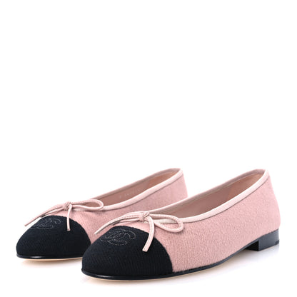 Chanel Fabric Cap Toe CC Ballet Flats 36 Light Pink Black 4 of 10