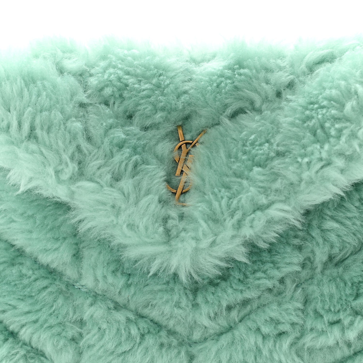 Saint Laurent Shearling Quilted Monogram Loulou Puffer Pouch Clutch Iced Mint Iced Mint 8 of 10