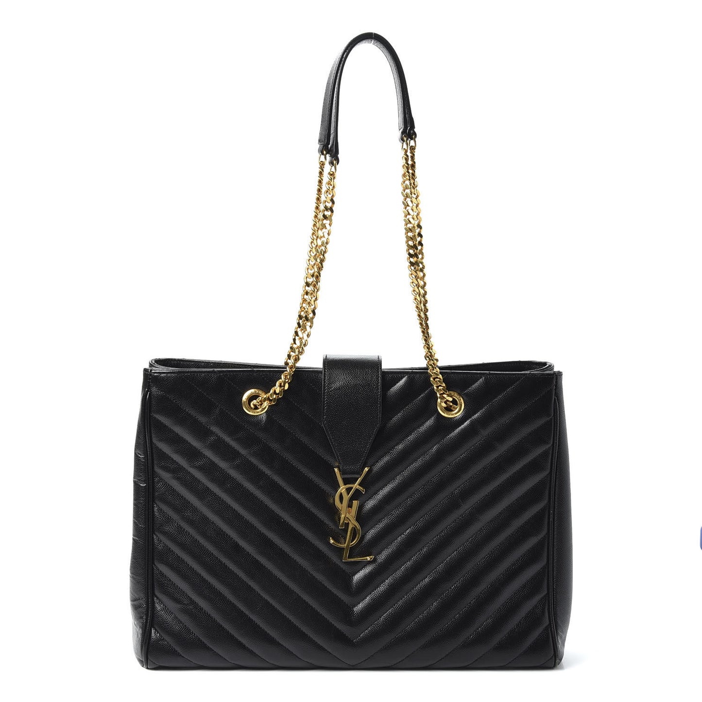 Grain De Poudre Matelasse Chevron Monogram Shopping Bag Black