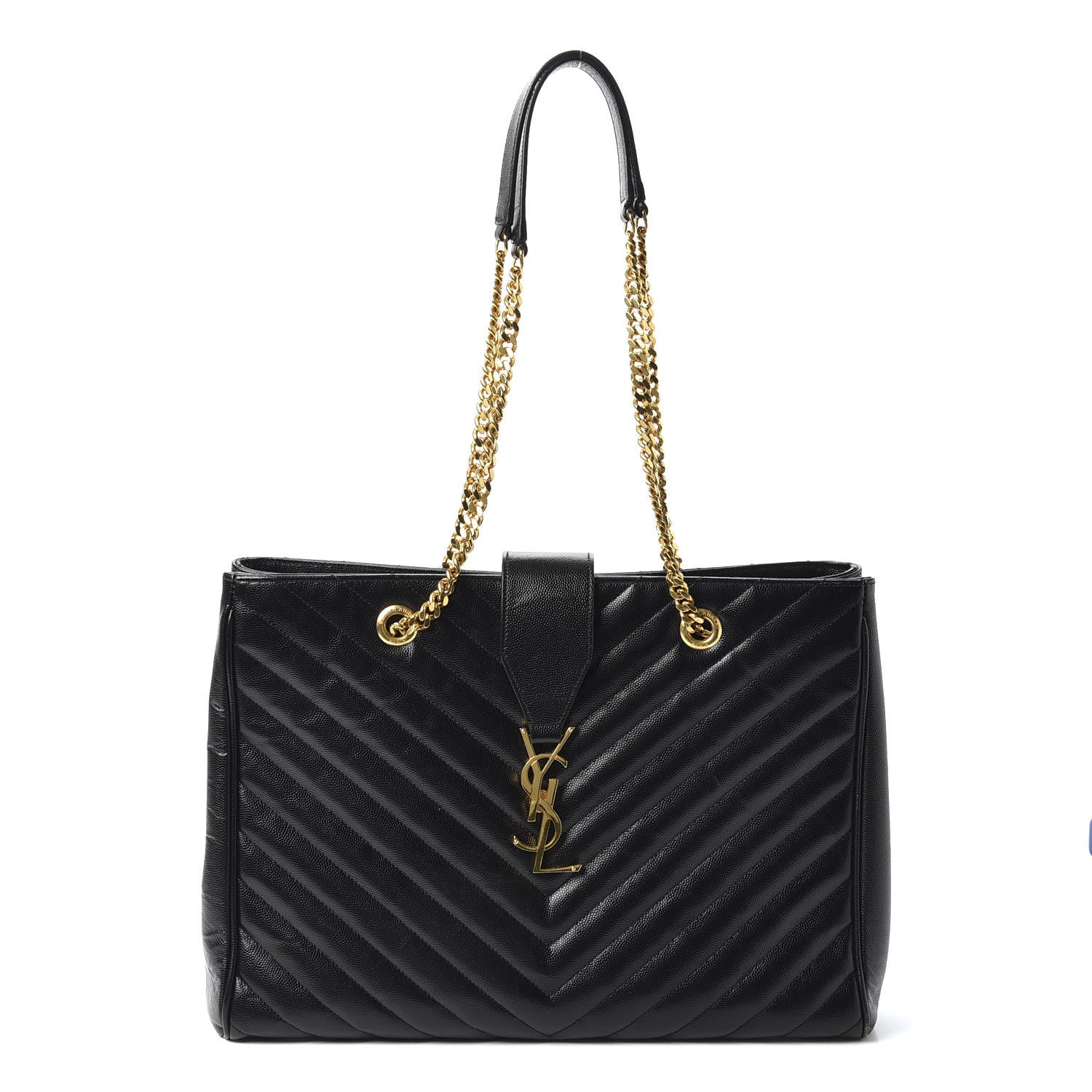 Saint Laurent Grain De Poudre Matelasse Chevron Monogram Shopping Bag Black 1 of 10