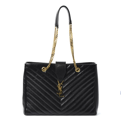 Saint Laurent Grain De Poudre Matelasse Chevron Monogram Shopping Bag Black 1 of 10