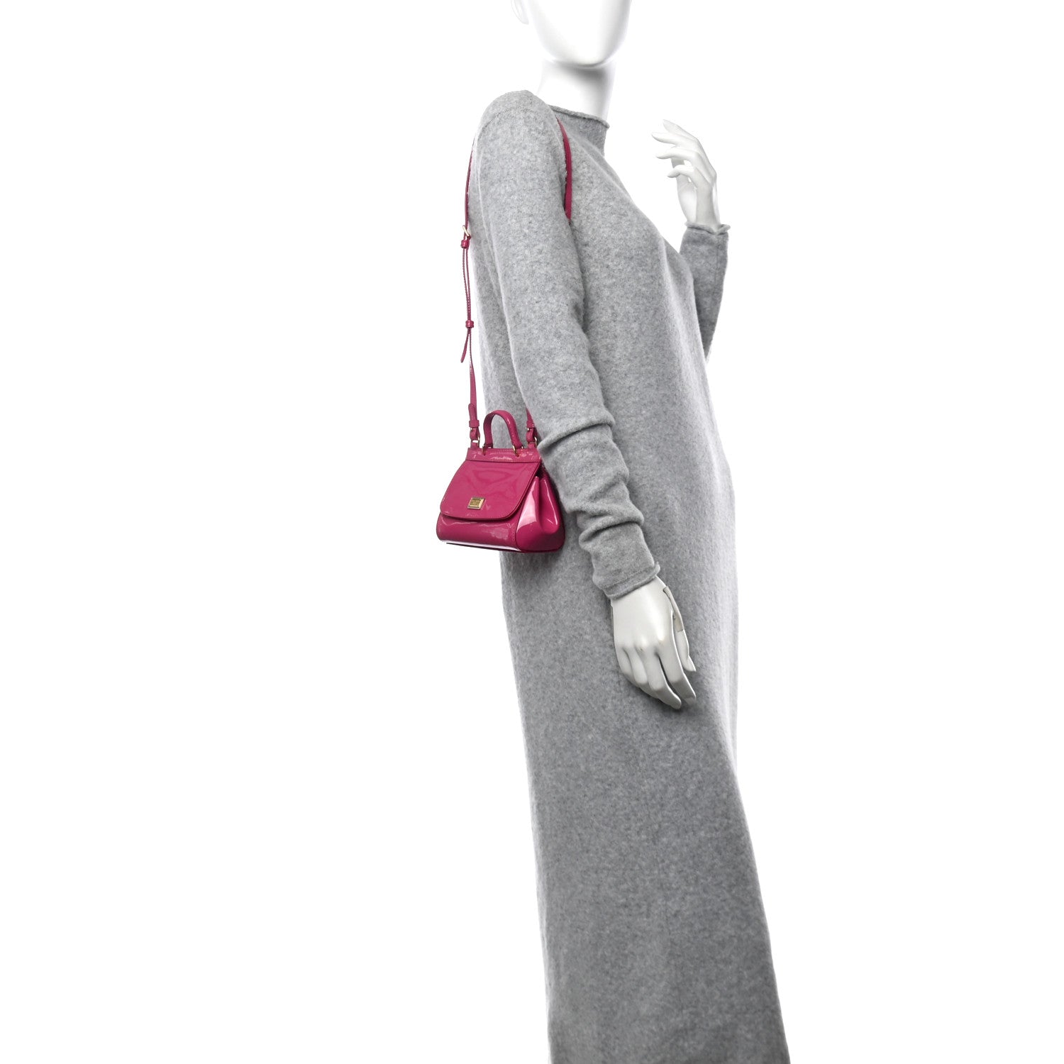 Dolce & Gabbana Patent Mini DG Girls Miss Sicily Satchel Dark Pink 2 of 14