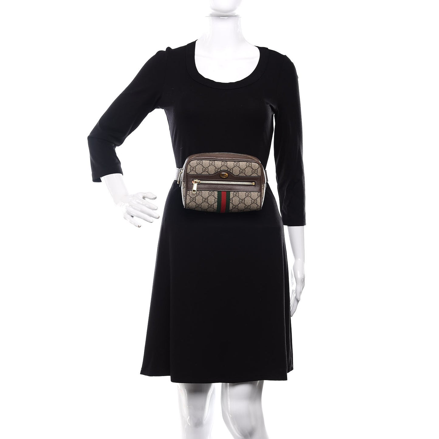 GG Supreme Monogram Web Small Ophidia Belt Bag 85 34 Dark Brown