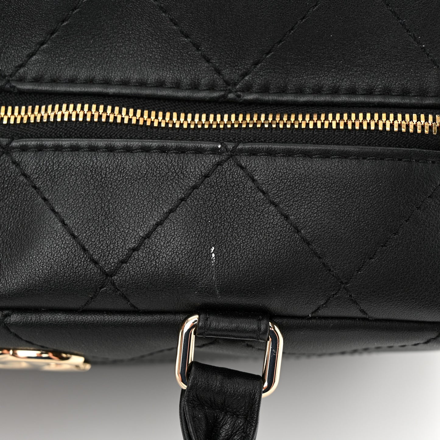 Calfskin Diamond Stitched Top Handle Bowling Bag Black
