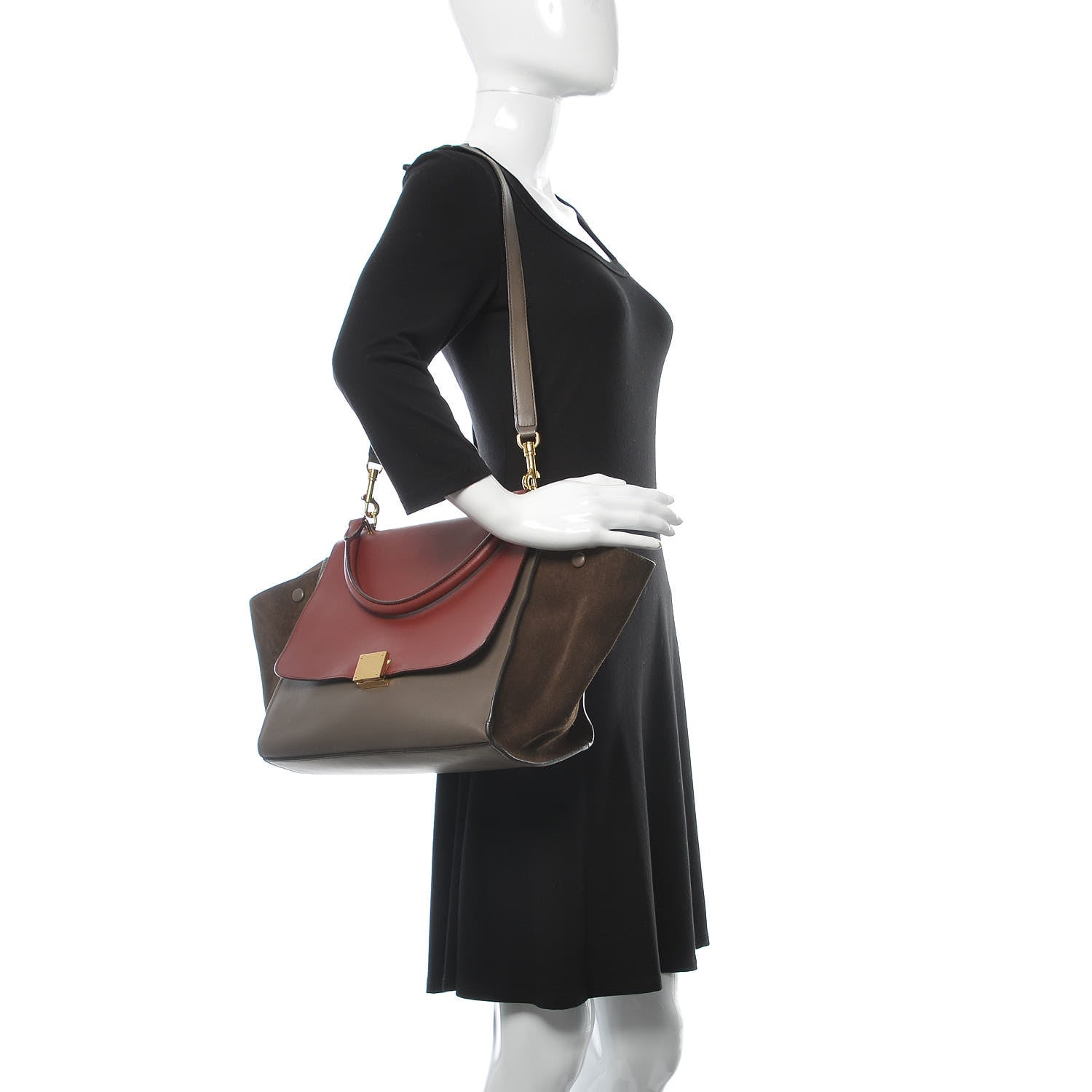 Celine Calfskin Suede Medium Tri-Color Trapeze Taupe 3 of 23
