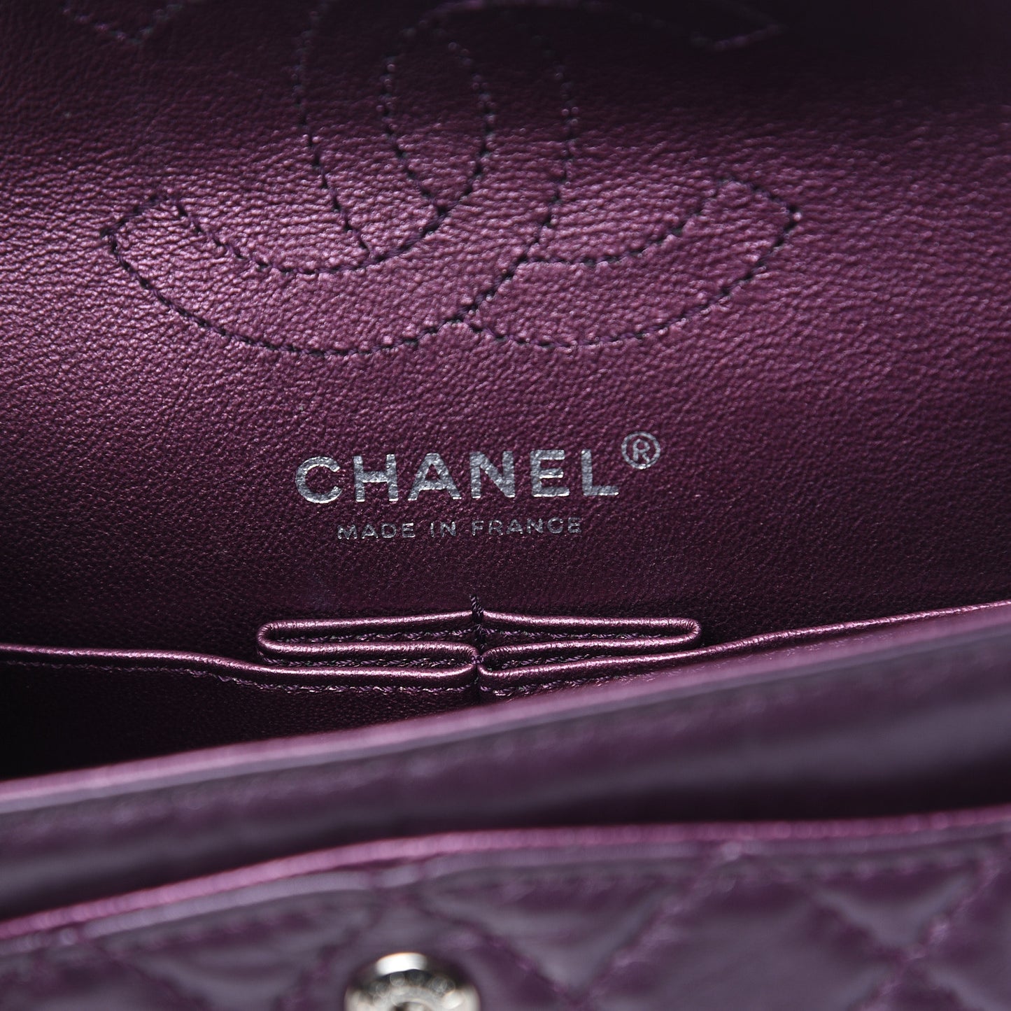 Metallic Aged Calfskin Quilted 2.55 Reissue 224 Flap Plum