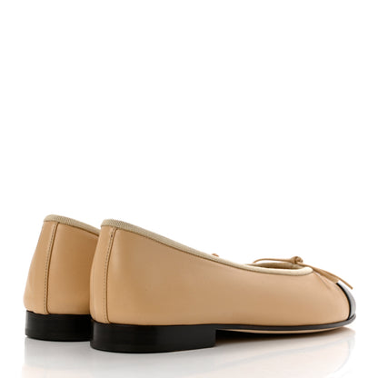 Chanel Lambskin Cap Toe CC Ballerina Flats 36 Beige Black 4 of 9