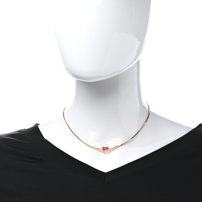 Christian Dior Crystal Chain Necklace Gold Pink 2 of 5