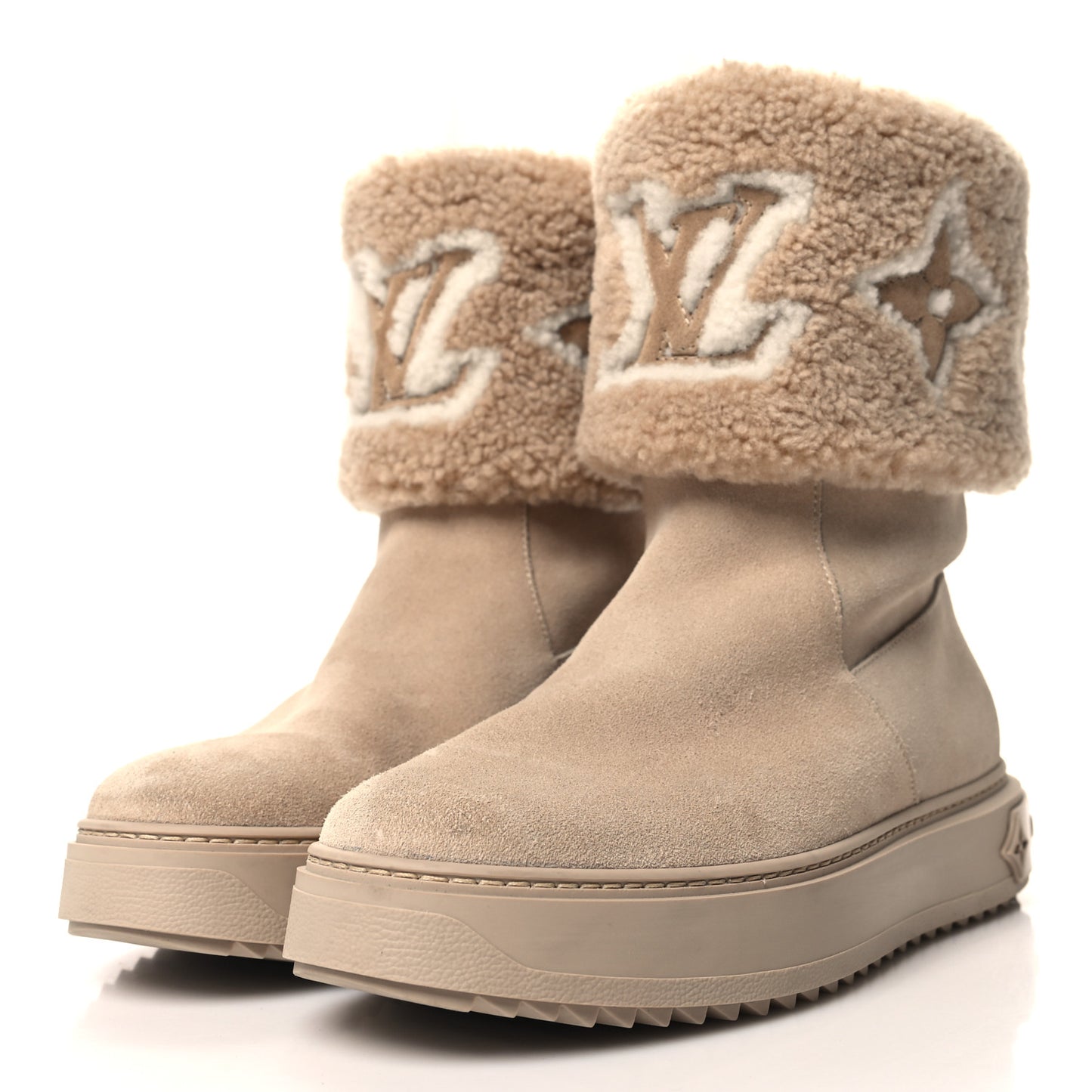 Suede Calfskin Shearling Snowdrop Flat Ankle Boot 38 Cognac