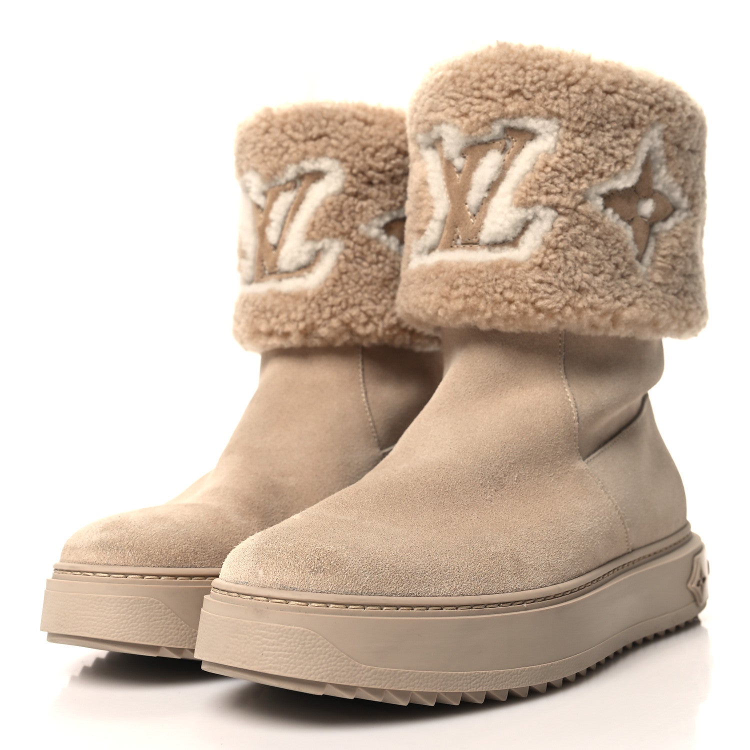Louis Vuitton Suede Calfskin Shearling Snowdrop Flat Ankle Boot 38 Cognac 3 of 9