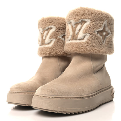Louis Vuitton Suede Calfskin Shearling Snowdrop Flat Ankle Boot 38 Cognac 3 of 9