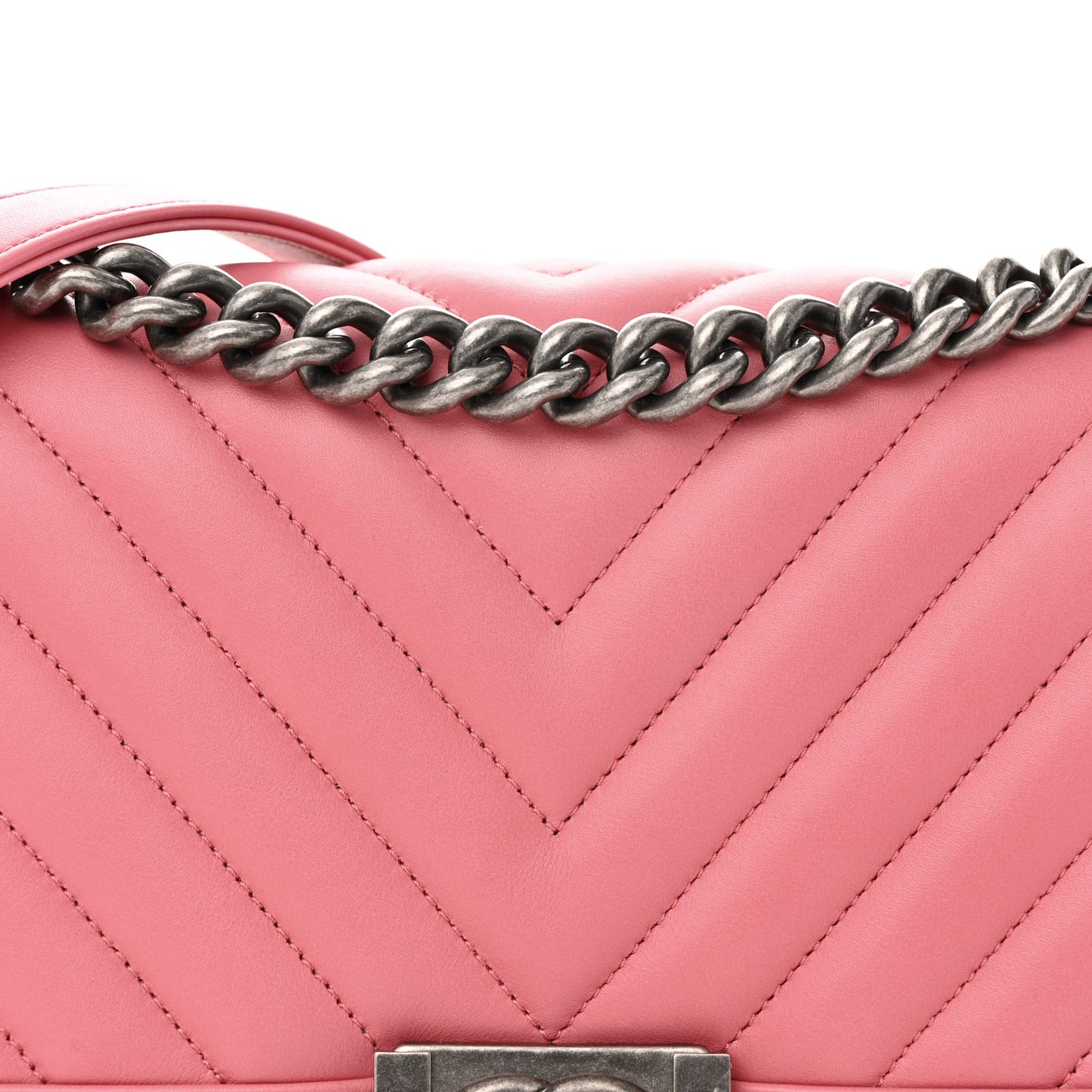 Calfskin Chevron Quilted Medium Boy Flap Pink