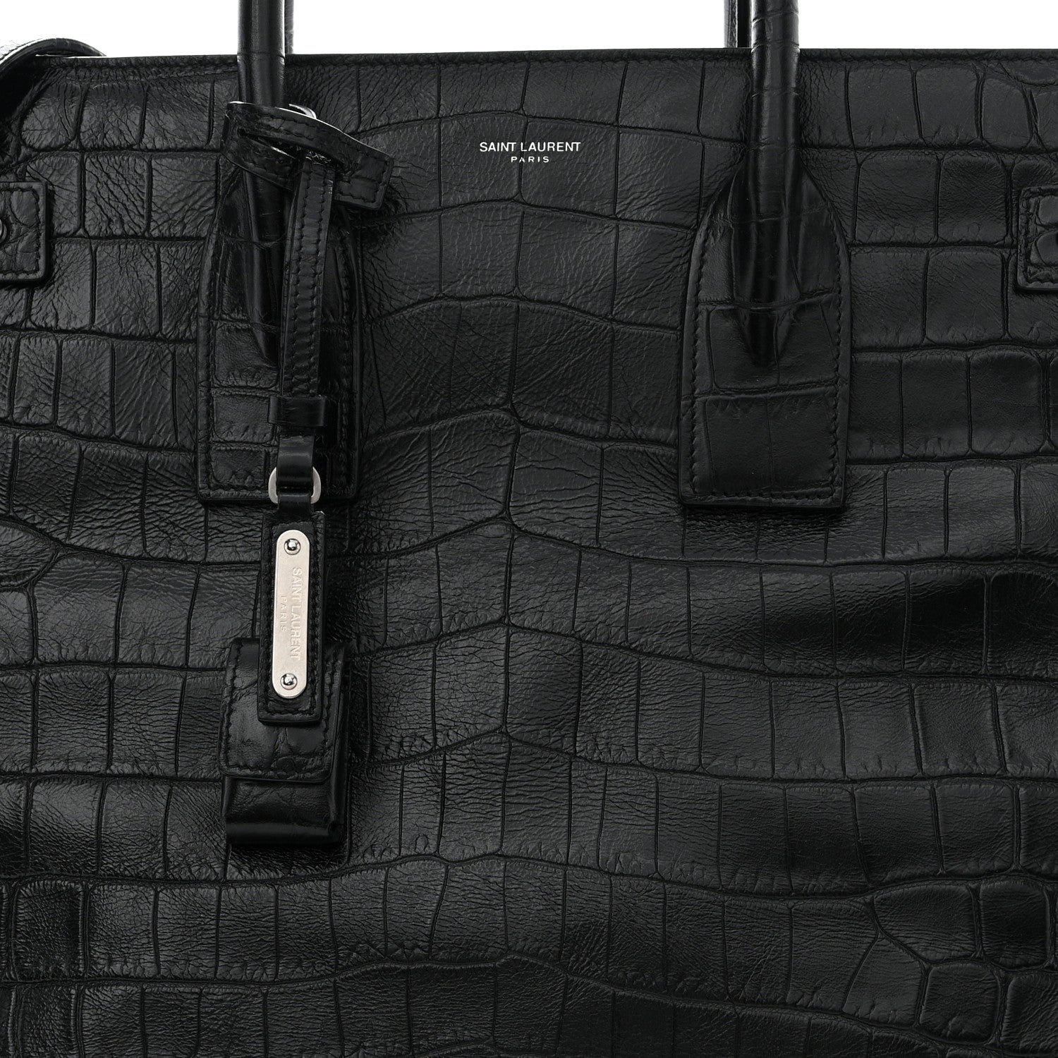 Saint Laurent SAINT LAURENT Calfskin Crocodile Embossed Large Thin Sac De Jour Black 9 of 17