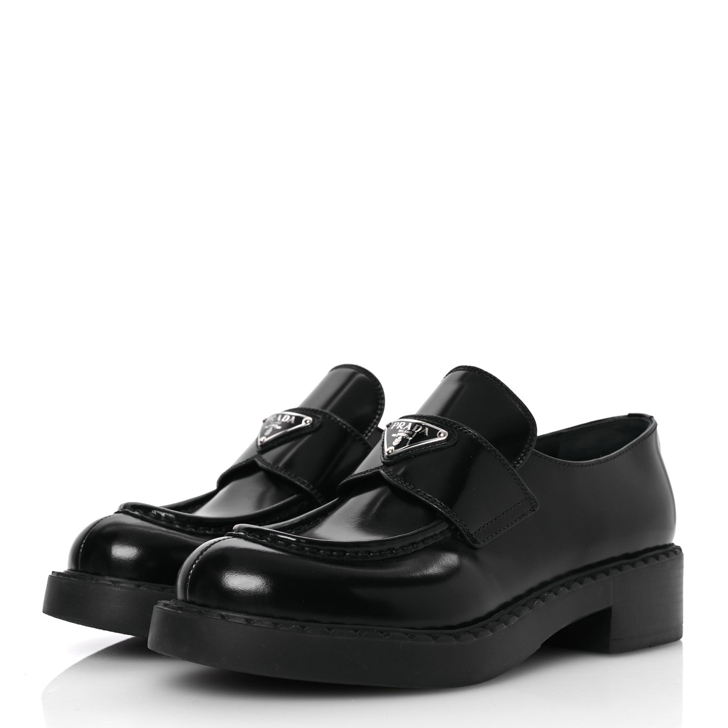 Prada Spazzolato Metal Triangle Logo 50mm Loafers 38.5 Black 4 of 13