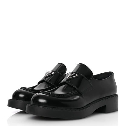 Prada Spazzolato Metal Triangle Logo 50mm Loafers 38.5 Black 4 of 13