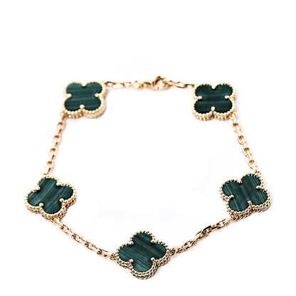 Van Cleef & Arpels 18K Yellow Gold Malachite 5 Motifs Vintage Alhambra Bracelet 1 of 9