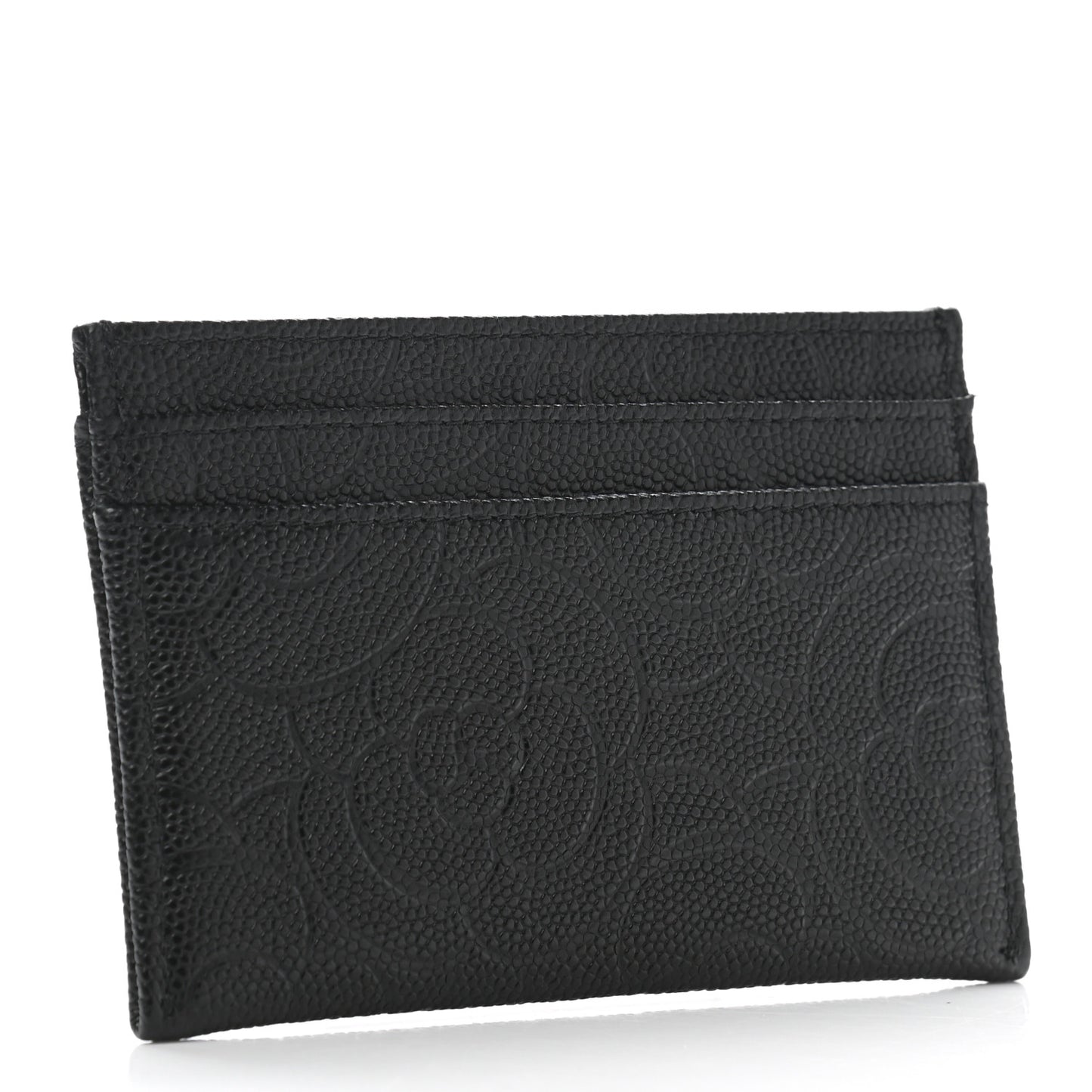 Caviar Camellia Embossed Card Holder Black