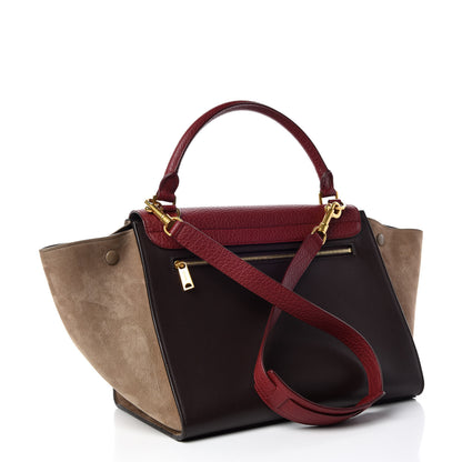 Celine Bullhide Calfskin Nubuck Medium Tri-color Trapeze Burgundy 3 of 12