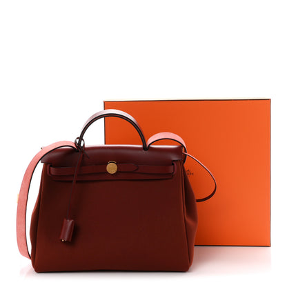 Hermes Military Toile Vache Hunter Herbag Zip Retourne 31 PM Rouge H 12 of 12