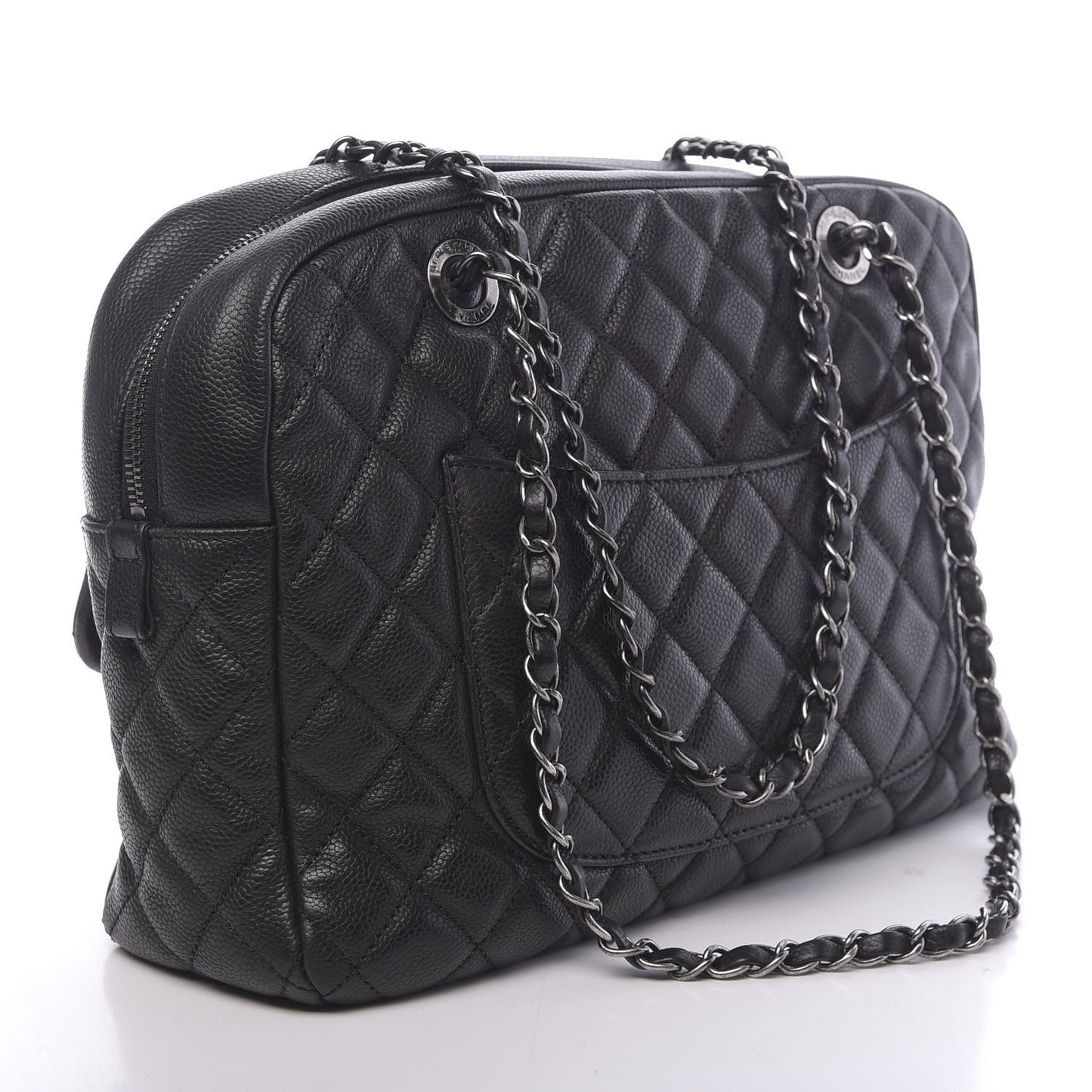 Caviar Quilted Travel Flap Tote Black