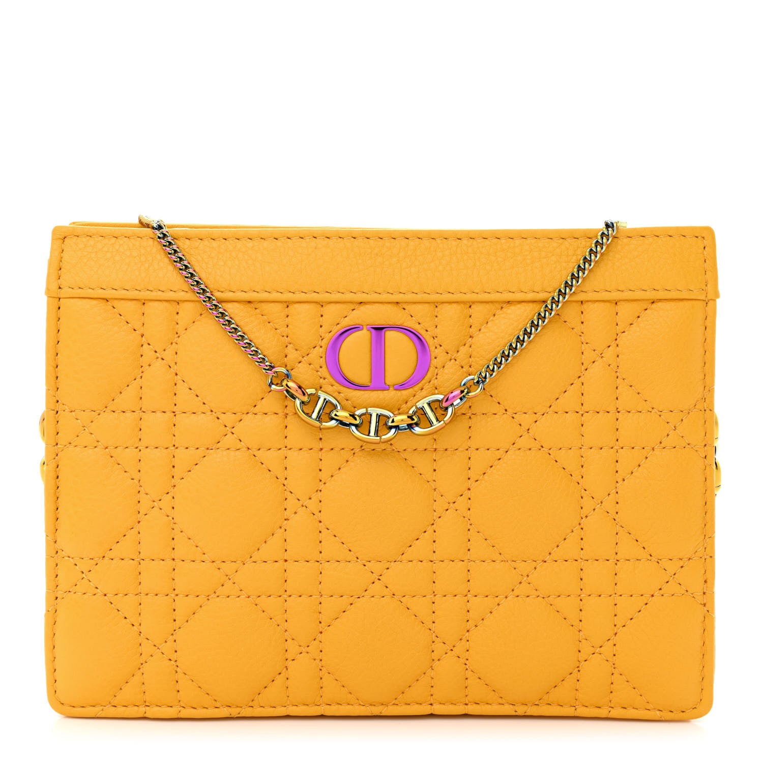 Christian Dior Calfskin Cannage Caro Zipped Pouch With Chain Sunny 1 of 11
