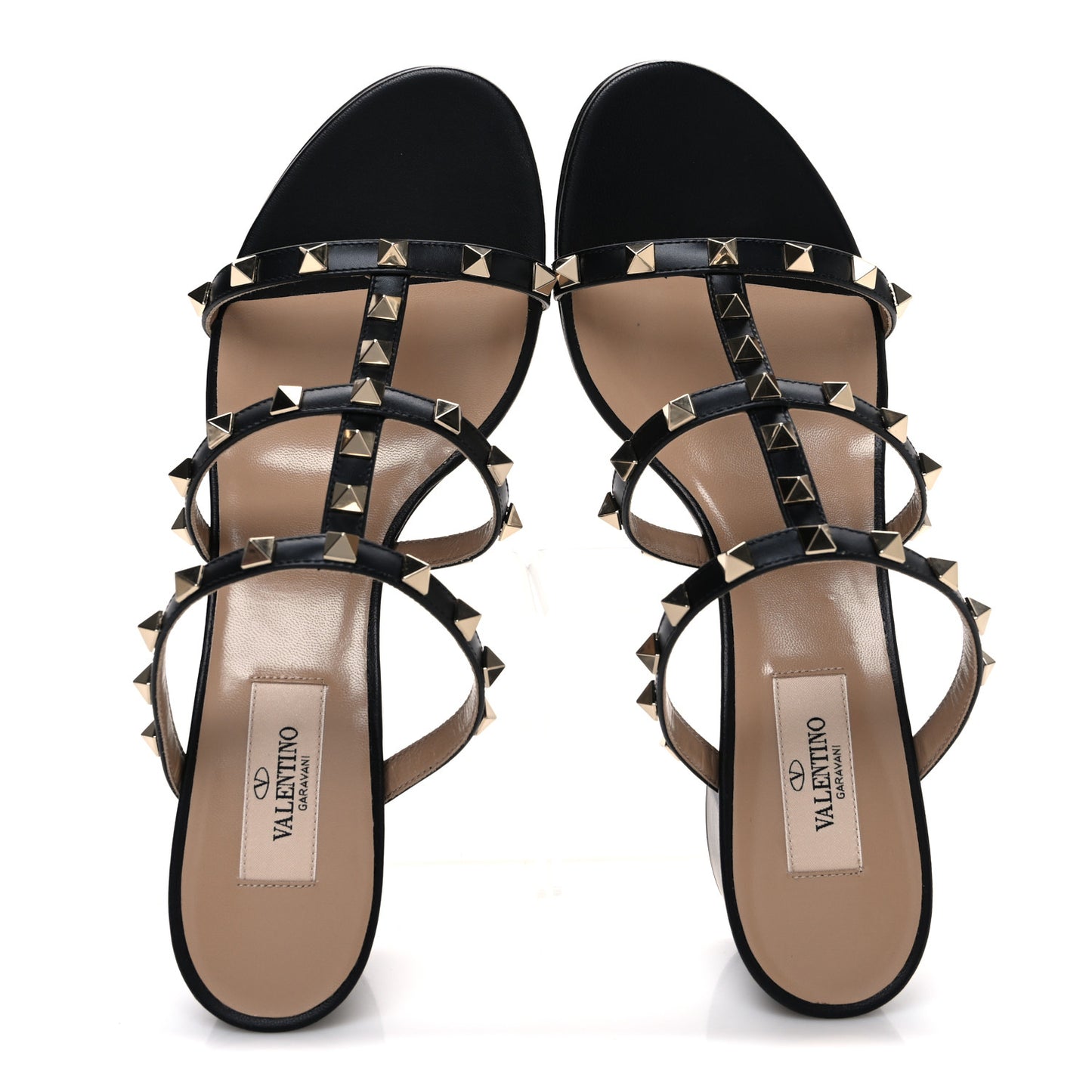 Calfskin Rockstud 60mm Caged Slide Sandals 40 Black