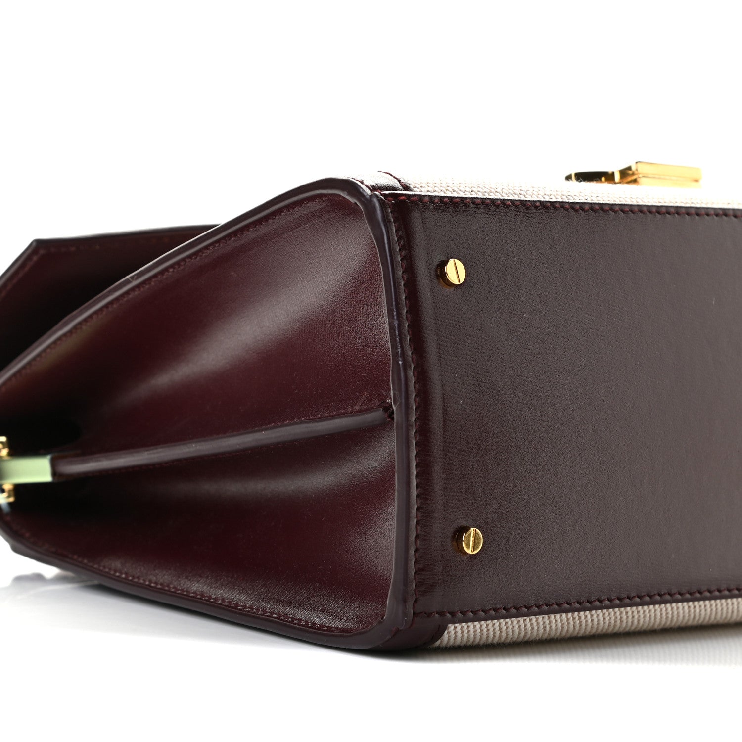 Saint Laurent Canvas Calfskin Medium Classic Monogram Cassandra Top Handle Natural Dark Legion Red 8 of 10