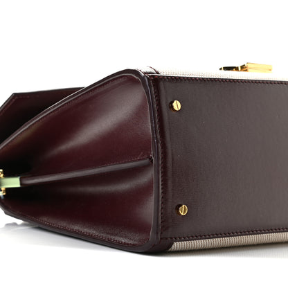 Saint Laurent Canvas Calfskin Medium Classic Monogram Cassandra Top Handle Natural Dark Legion Red 8 of 10