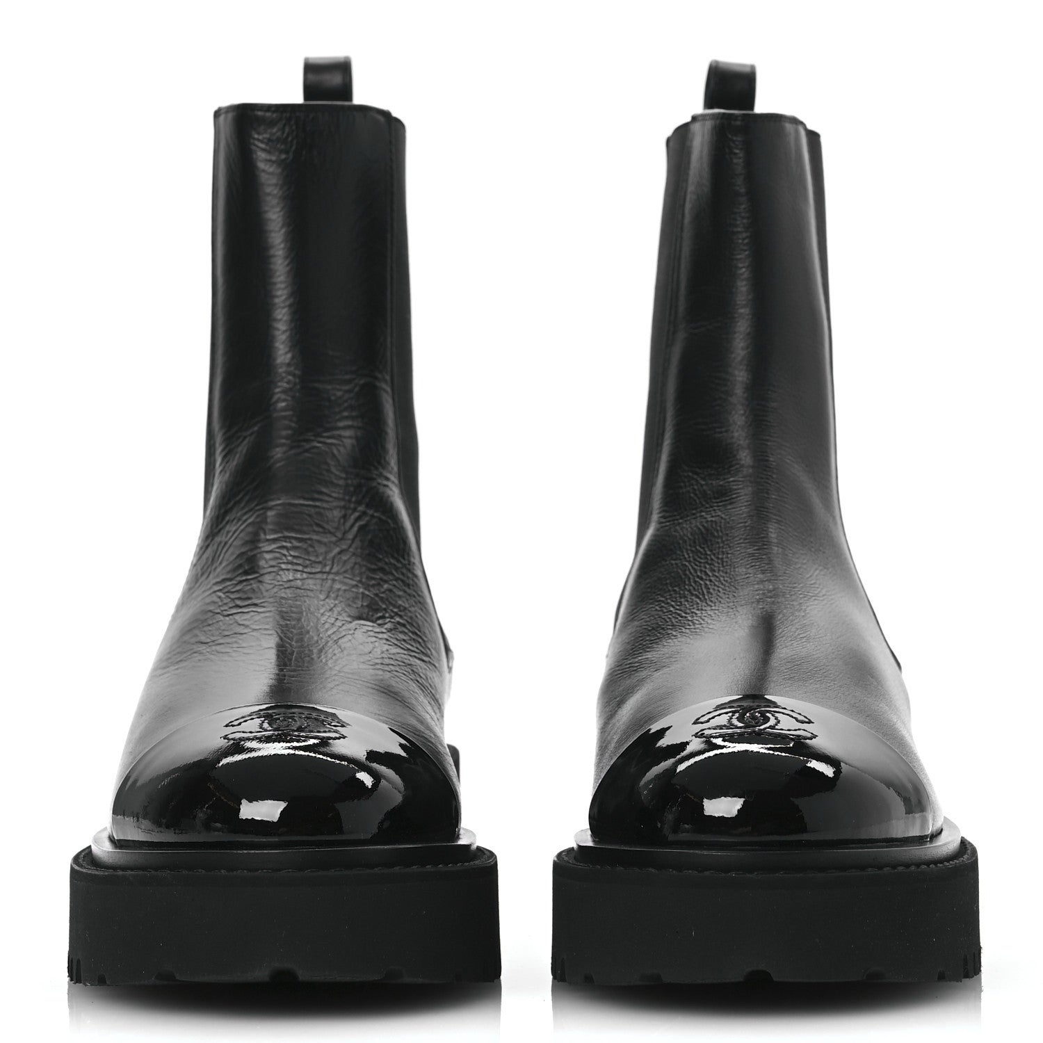 Chanel Crumpled Calfskin Patent Cap Toe Short Boots 39.5 Black 3 of 12