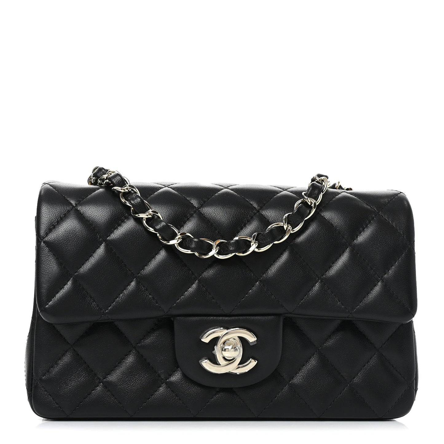 Lambskin Quilted Mini Rectangular Flap Black