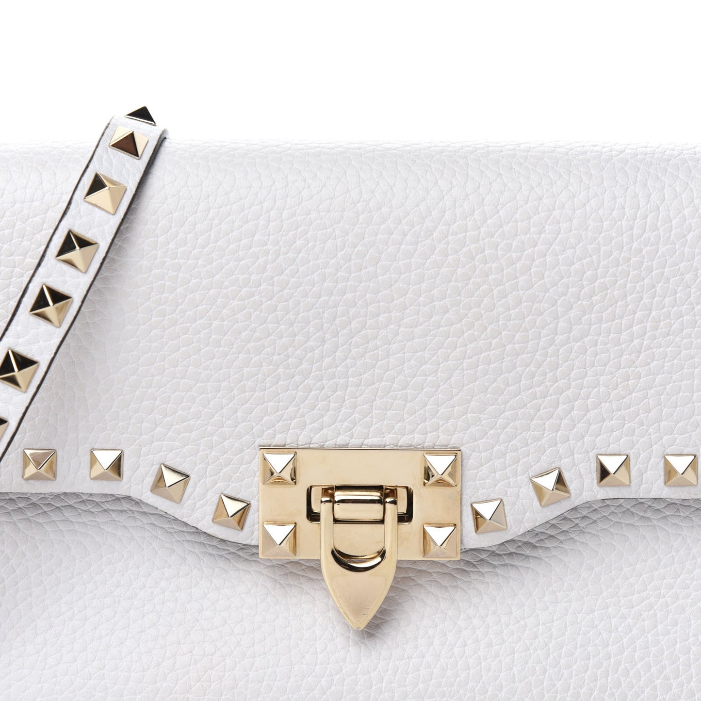 Pebbled Calfskin Medium Rockstud Flip Lock Crossbody Bag White
