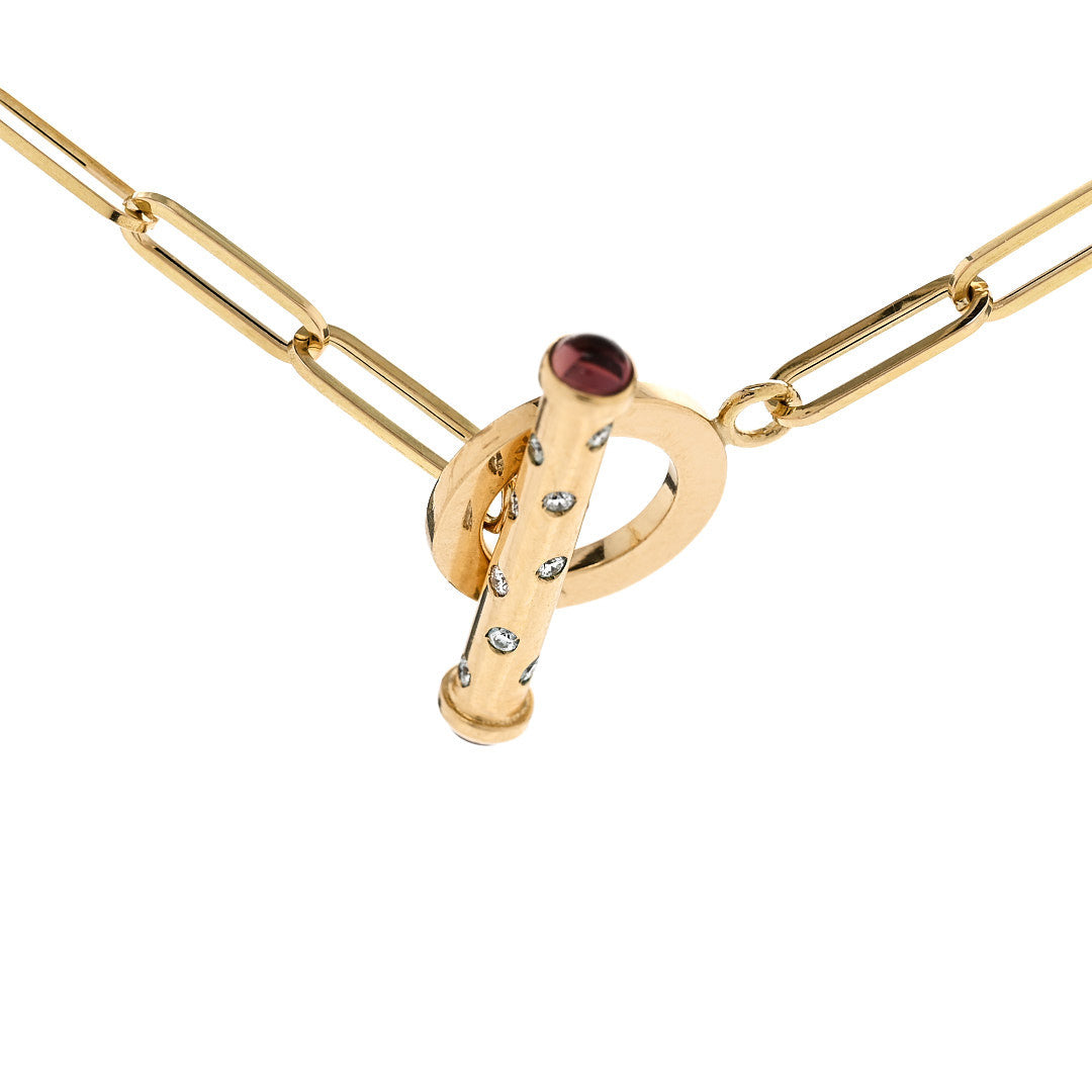 18K Yellow Gold Diamond Pink Tourmaline Tiny Treasures Link Chain Necklace