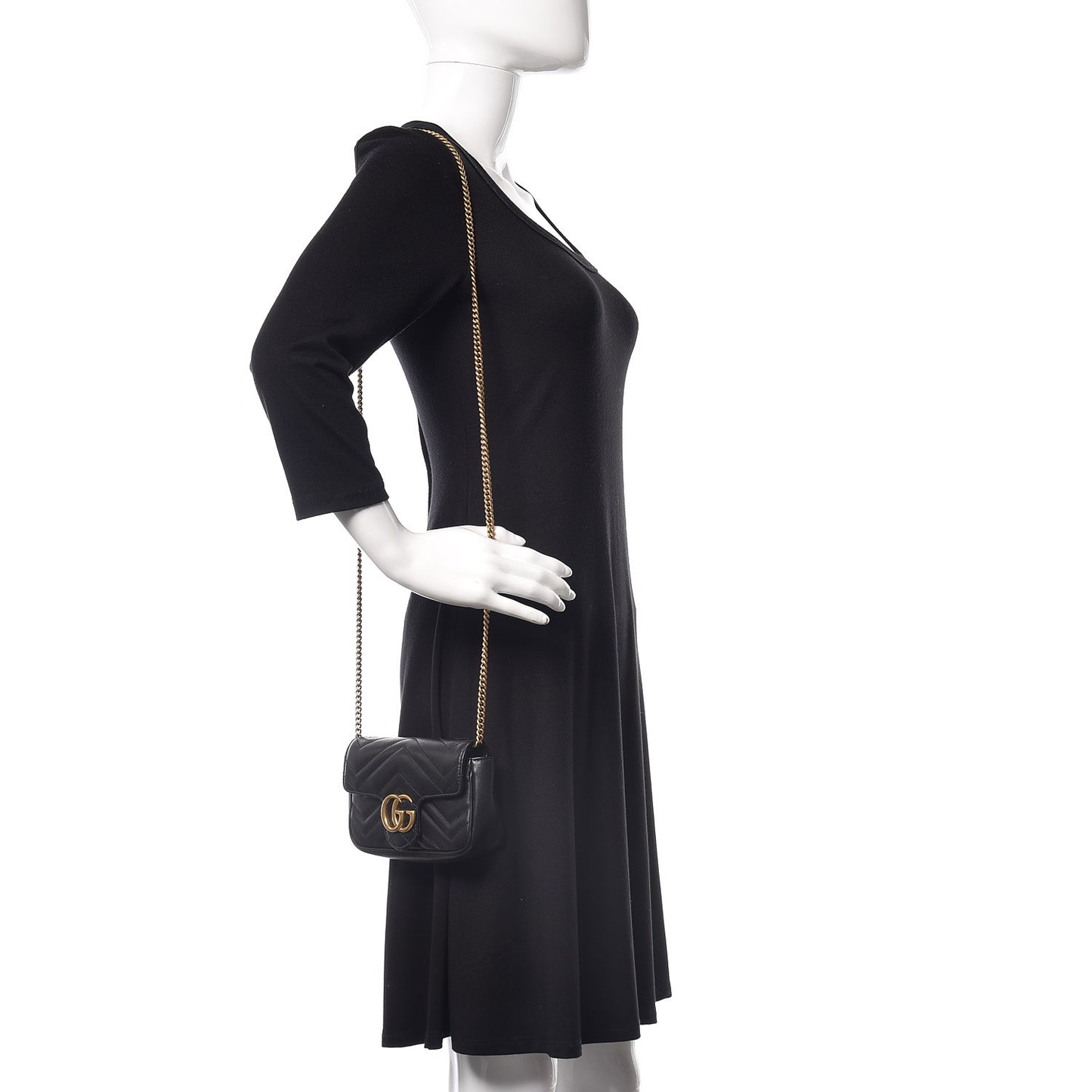 Calfskin Matelasse Super Mini GG Marmont Shoulder Bag Black
