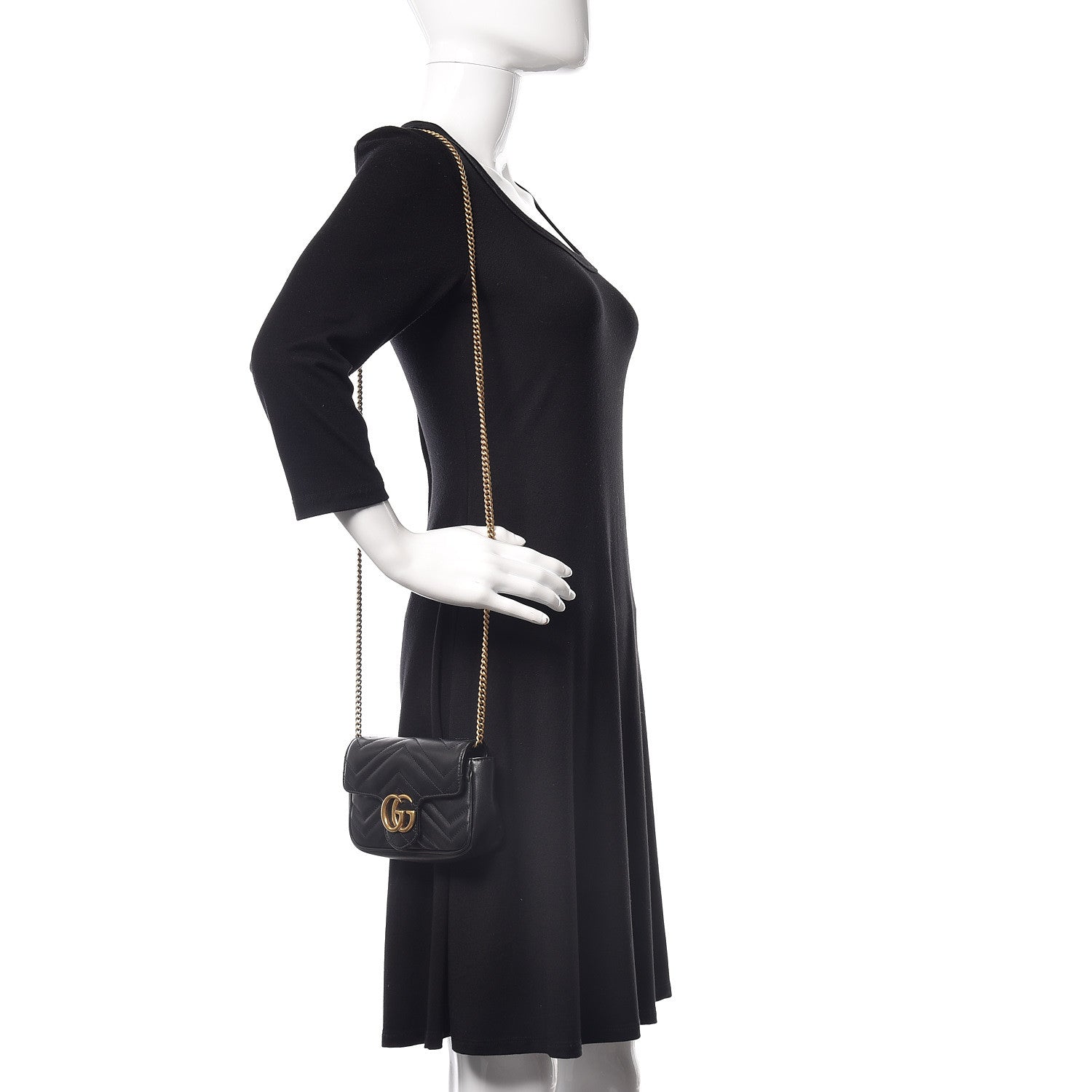 Gucci Calfskin Matelasse Super Mini GG Marmont Shoulder Bag Black 2 of 11
