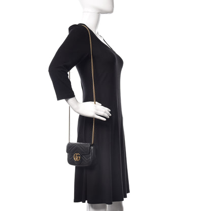 Gucci Calfskin Matelasse Super Mini GG Marmont Shoulder Bag Black 2 of 11