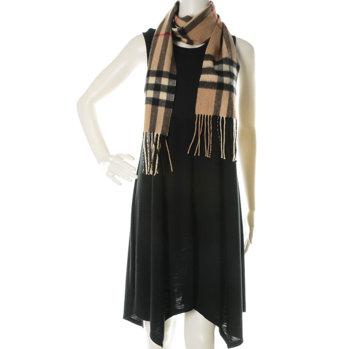 Cashmere Giant Check Skinny Scarf Camel