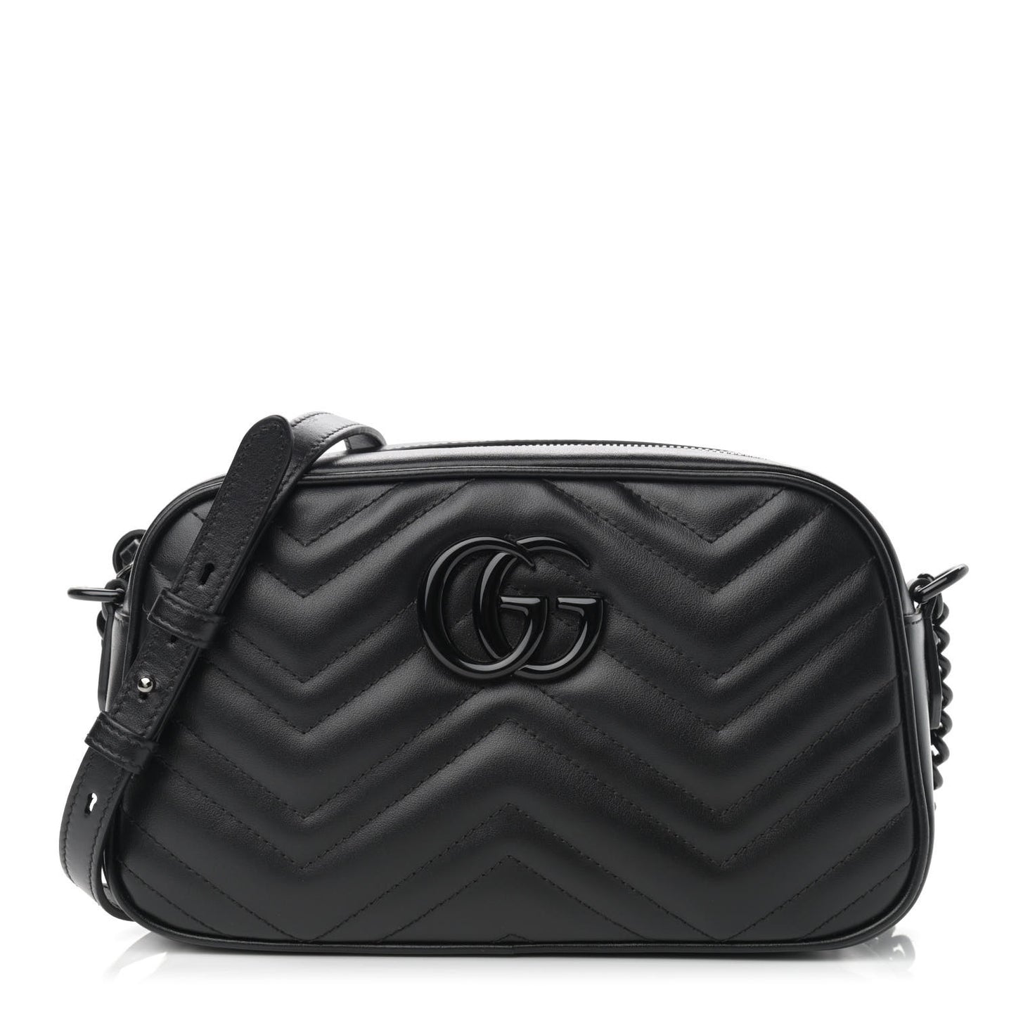 Calfskin Matelasse Monochrome Small GG Marmont Chain Shoulder Bag Black
