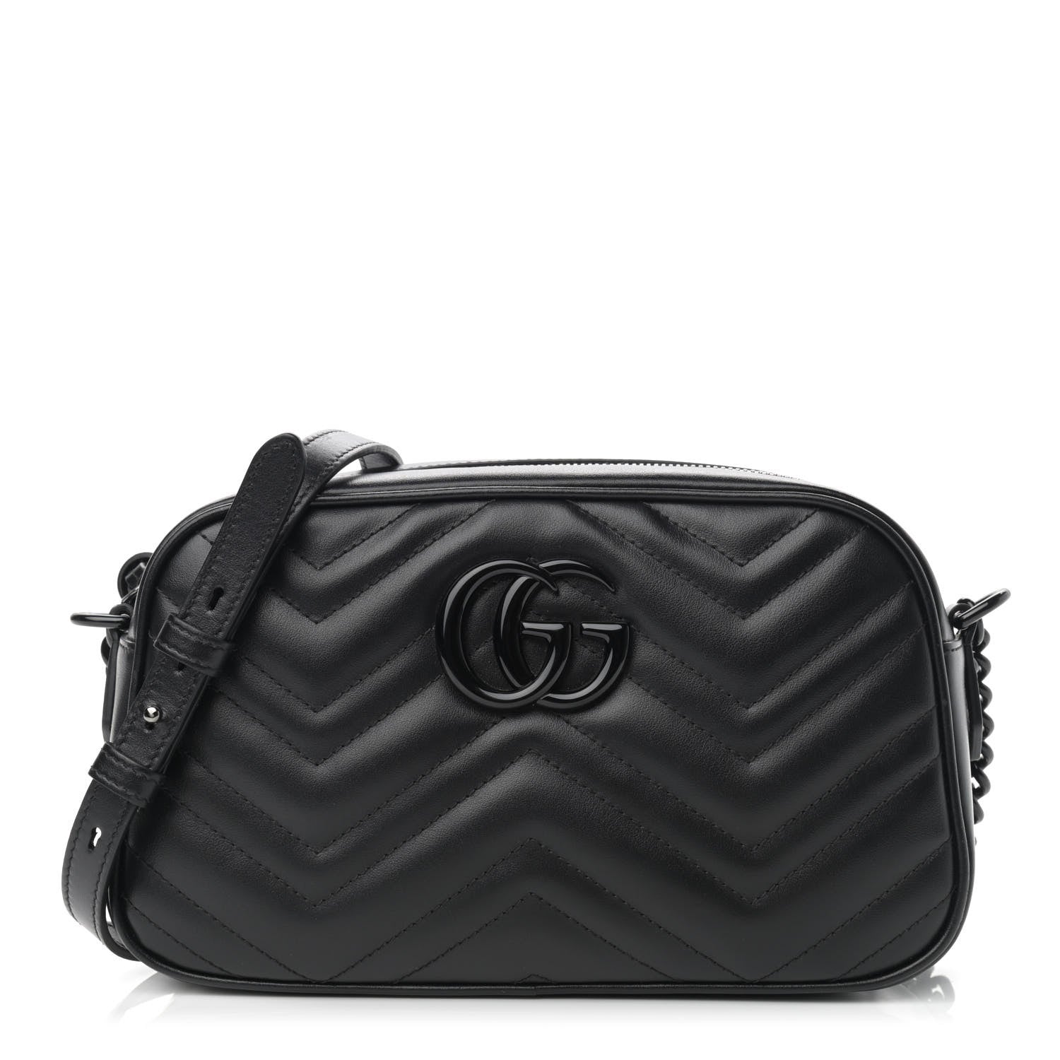 Gucci Calfskin Matelasse Monochrome Small GG Marmont Chain Shoulder Bag Black 1 of 12