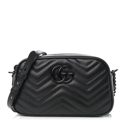 Gucci Calfskin Matelasse Monochrome Small GG Marmont Chain Shoulder Bag Black 1 of 12