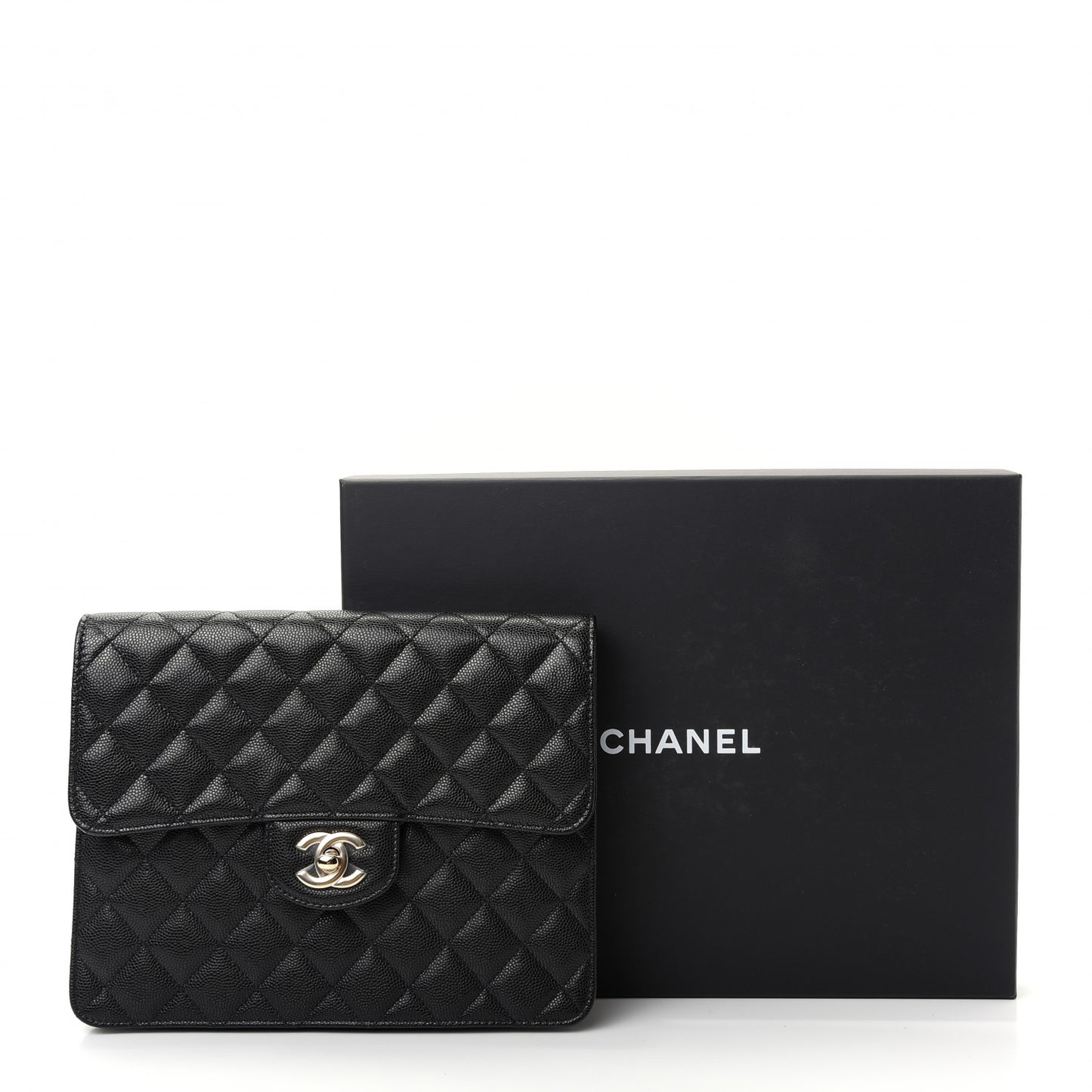 Caviar Quilted Square Flap Clutch Black