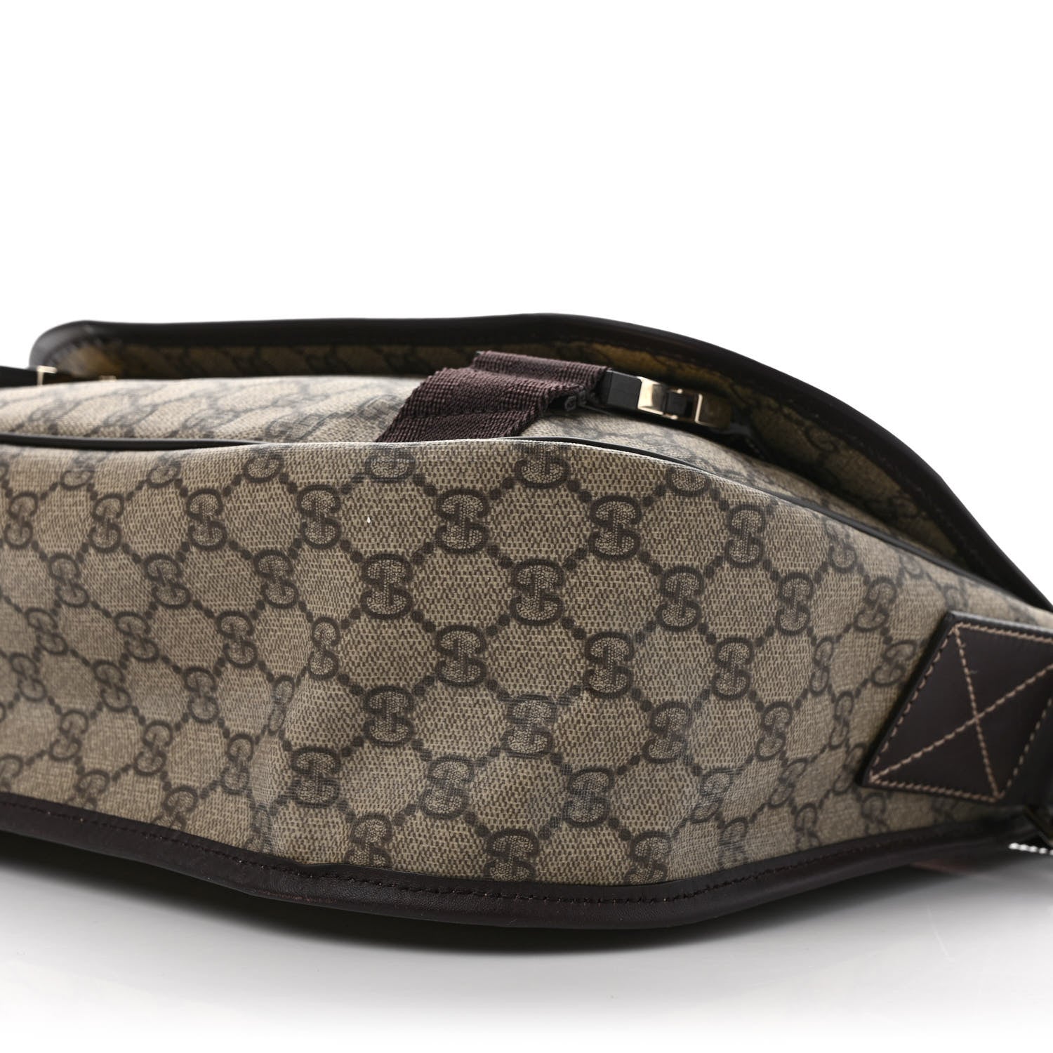 Gucci GG Plus Monogram Medium Double Buckle Flap Messenger Bag Beige Dark Brown 8 of 10