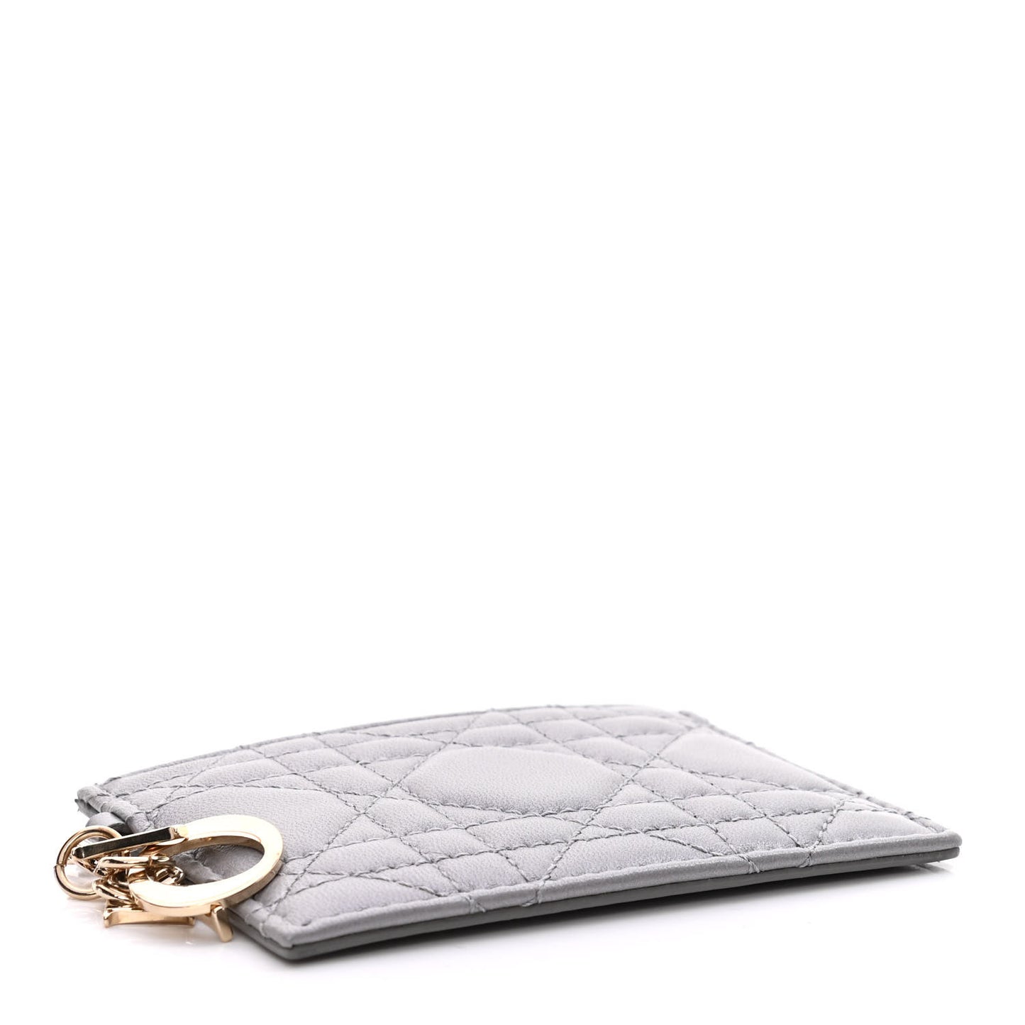 Metallic Lambskin Cannage Lady Dior Card Holder Silver