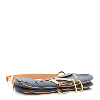 Christian Dior Denim Calfskin Double Saddle Bag Blue 3 of 10